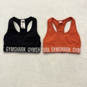 Gymshark FIT Seamless Sports Bra Size XS - Set Of 2 - Black & Neon Orange